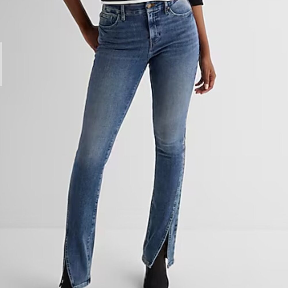 Express Skyscraper Jeans Mid Rise Twisted Seam Denim Blue Sz Small 0/2/4 EUC